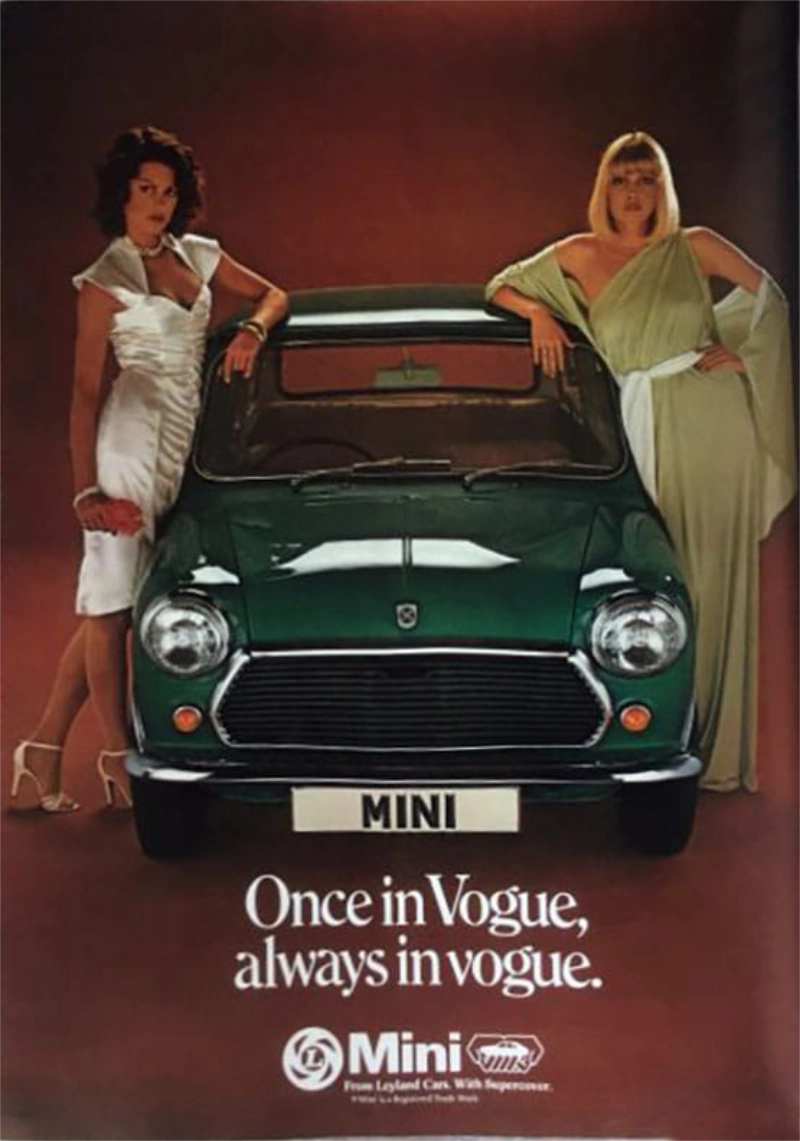 Mini Cooper vintage auto ad; Once in Vogue, always in vogue Mini Cooper vintage auto ad; Once in Vogue, always in vogue
